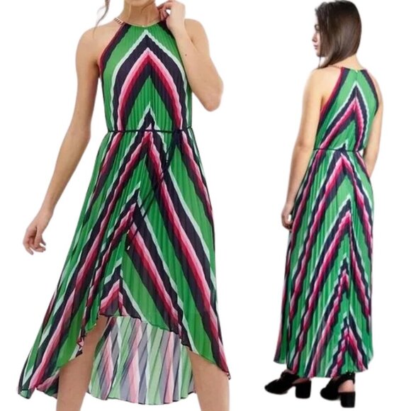 Ted Baker London Shannah Striped Pleated Hi Low Maxi Dress Women's 2 US 6 Party - Picture 1 of 16